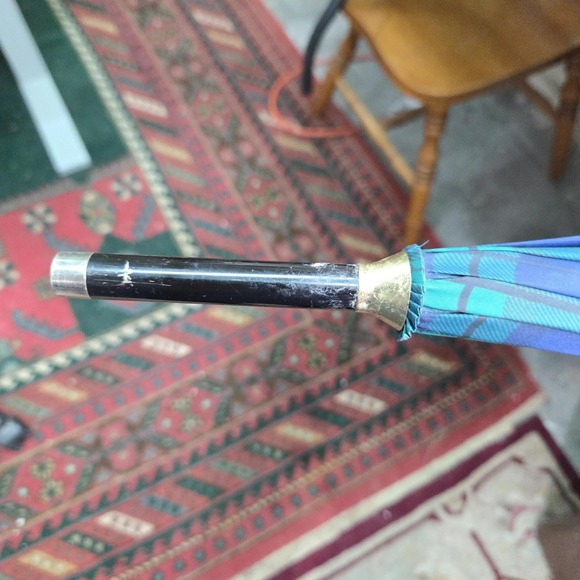 Aramis Tartan Plaid Umbrella Scottie Dog Handle Blue Green Scottish Terrier - Picture 9 of 10